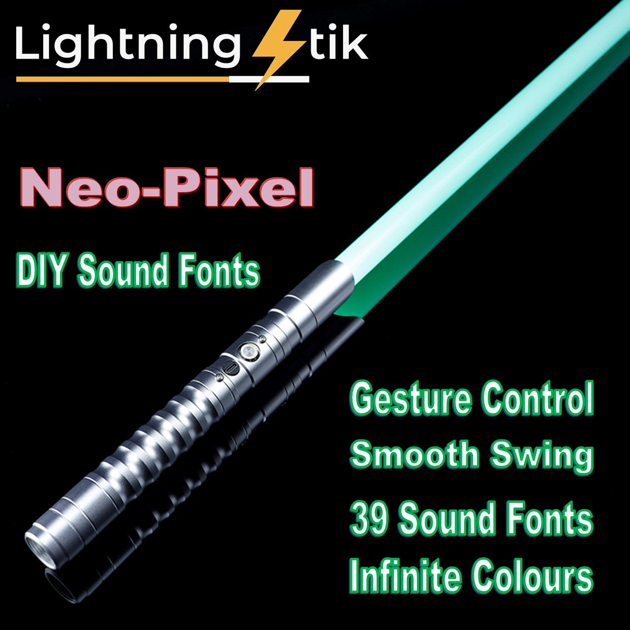 Staccato Stik LED Pixel - 100cm Metal Saber Heavy Duty Blade DIY Custom Sound Fonts