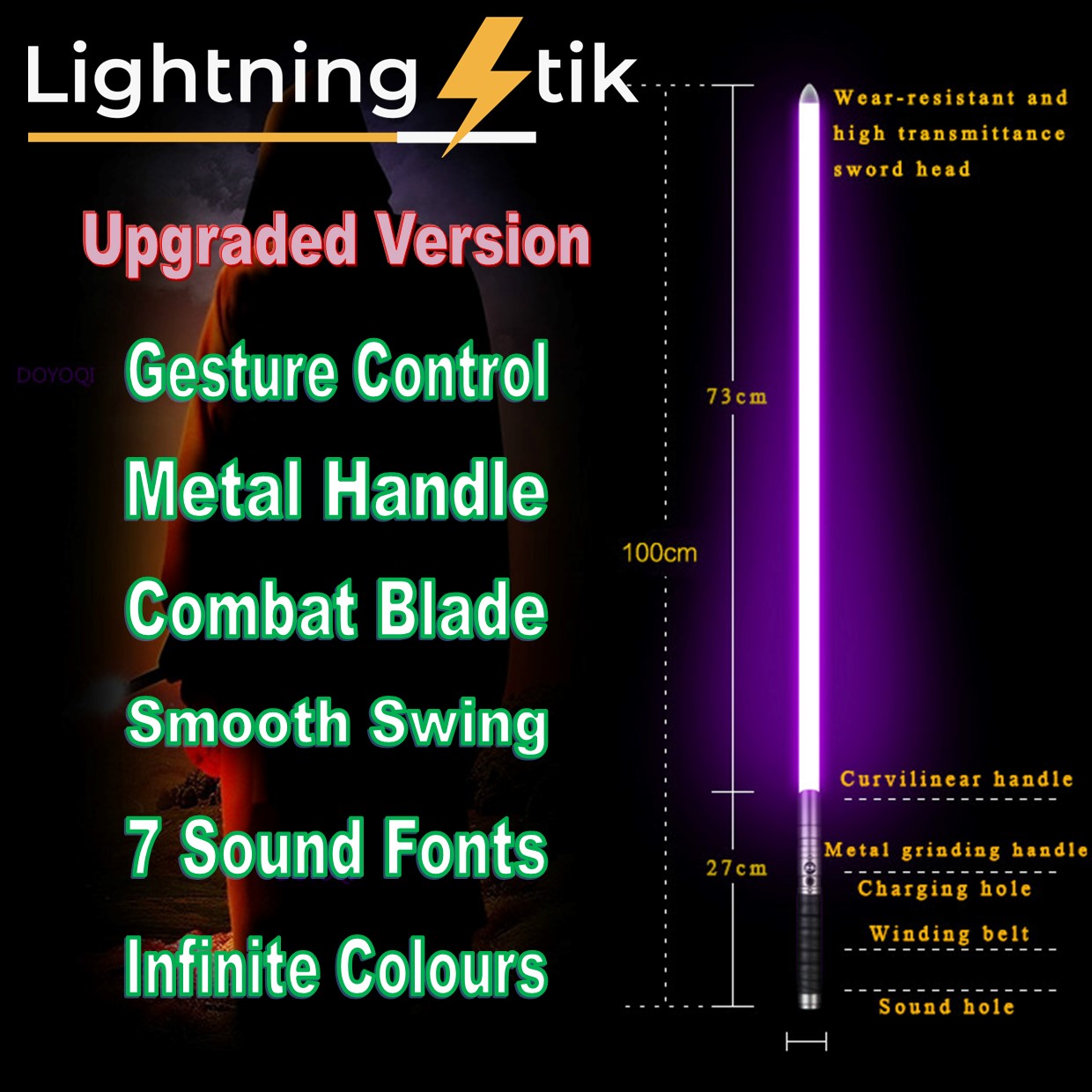 Staccato Stik Gesture Control - 100cm Metal Saber Heavy Duty Blade 7 Sound Fonts