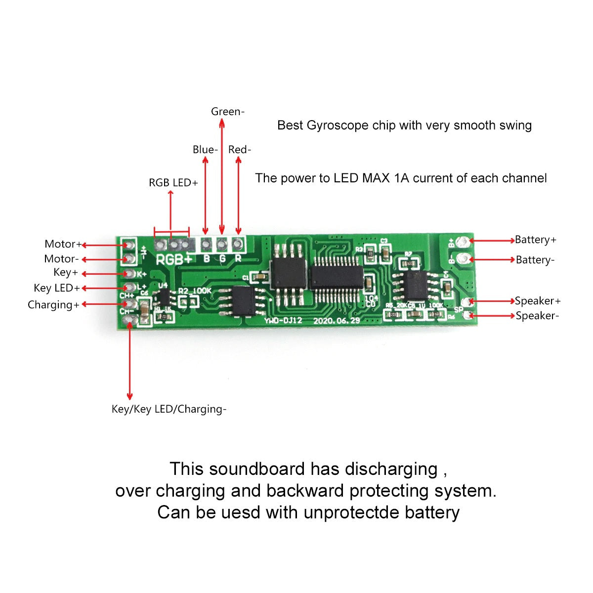 infinite colour sound Light saber sound card board electronics kit smooth swing lightning stik