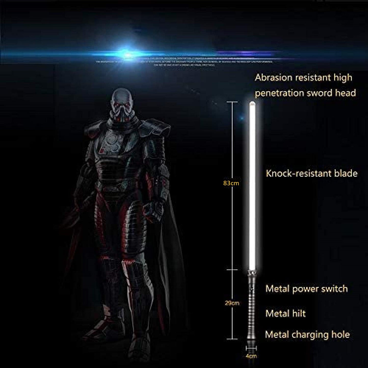 Lightning Spark - 112cm Metal Saber Heavy Duty RGB Colours LED 9 Sound Fonts