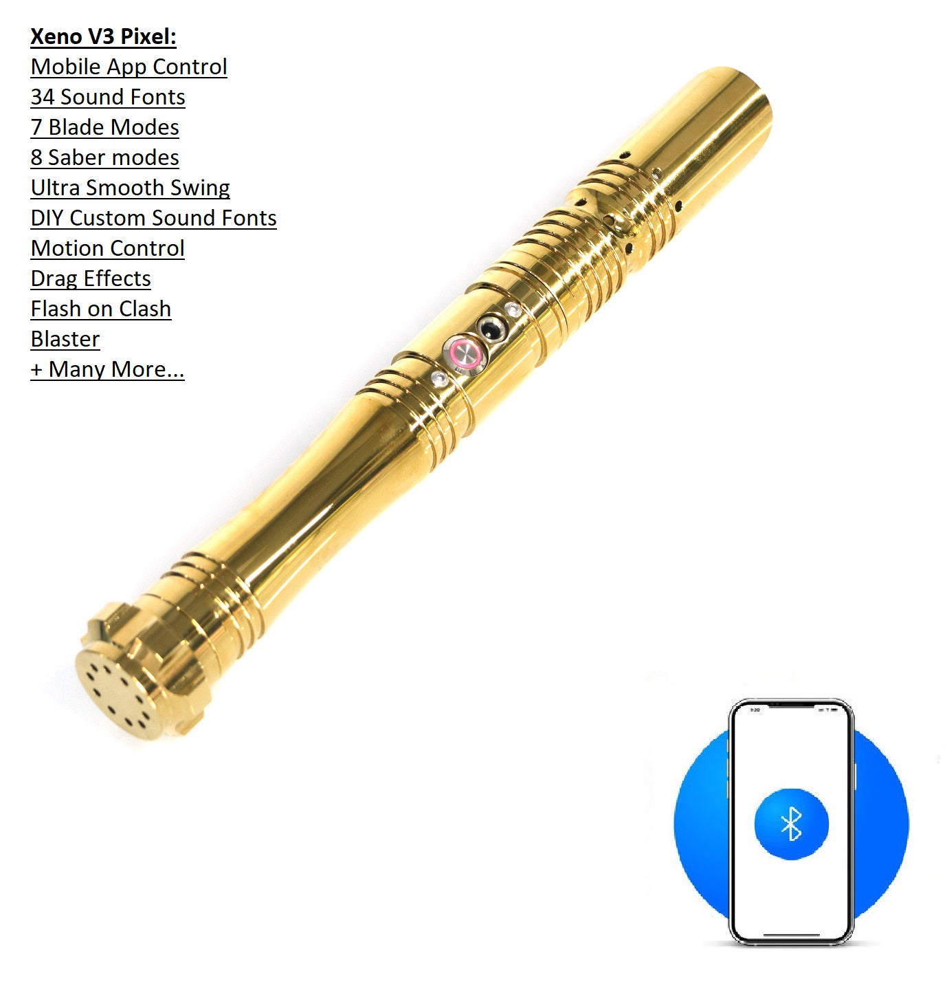 Super Charge Neo LED Pixel Bluetooth - Metal Saber Heavy Duty Sabre 34 Sound Fonts 115cm