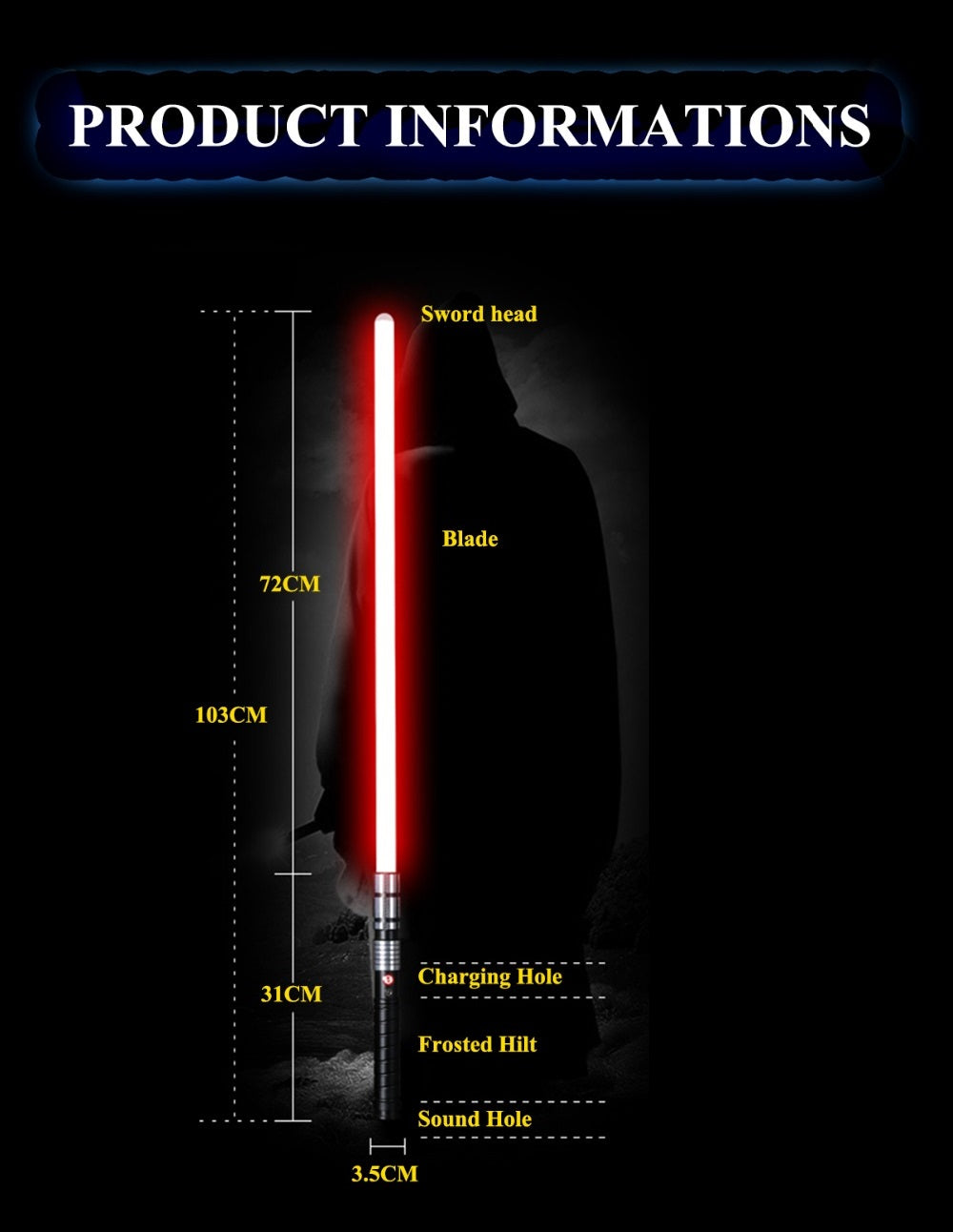 Superbolt Mk1 - 103cm Metal Saber Heavy Duty Sabre 11 Colours 5 Sound fonts