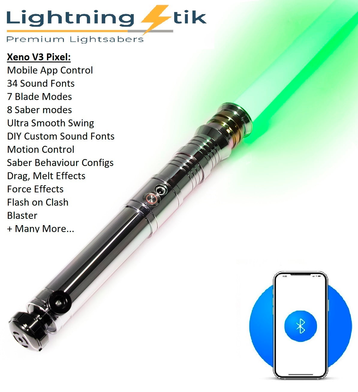 Realistic Metal Saber Neo LED-Pixel Bluetooth - 114cm 34 Sound Fonts