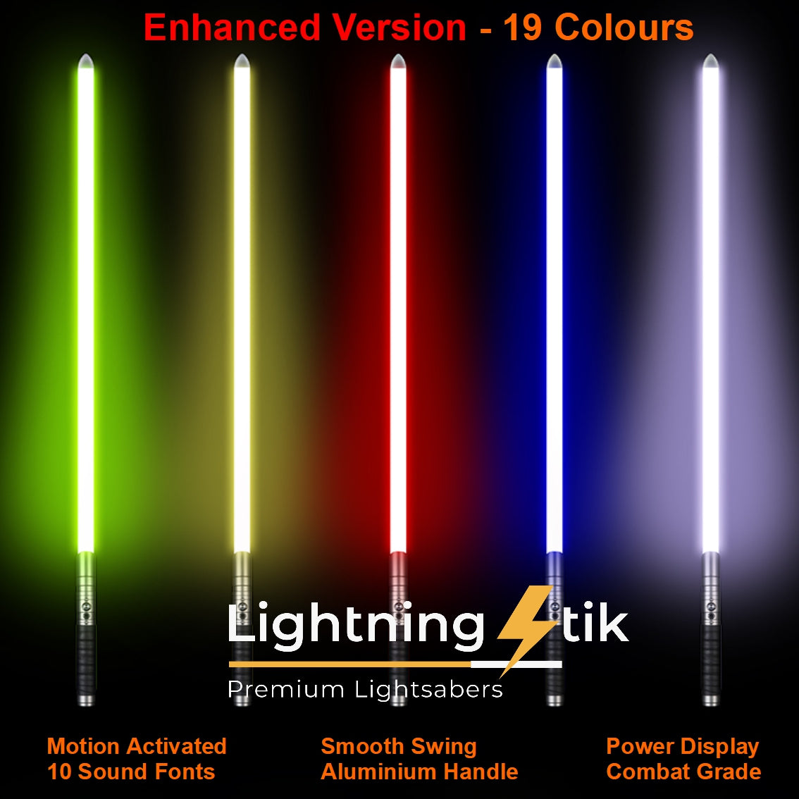 Staccato Stik Motion Activation - 100cm Metal Saber Heavy Duty Blade 19 Colours 10 Sound Fonts