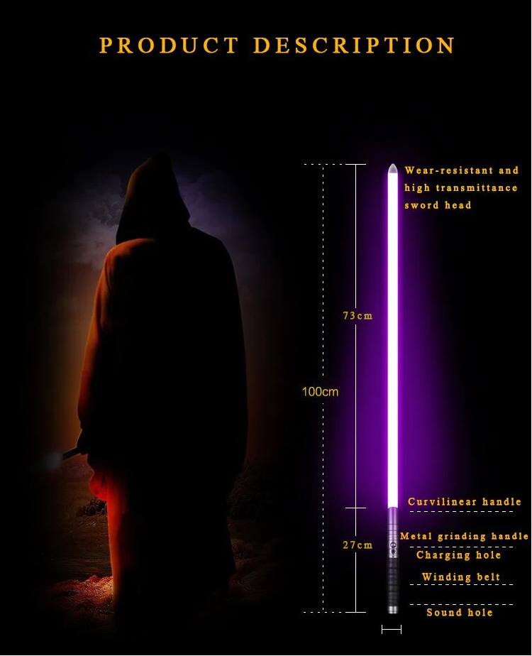 Staccato Stik Motion Activation - 100cm Metal Saber Heavy Duty Blade 19 Colours 10 Sound Fonts