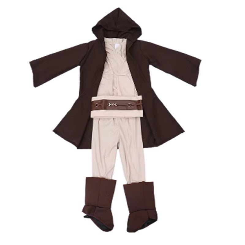 Jedi Knight Costume Children kids - Jedi Robe Full Set including Top, Pants, Cloak, Belt, and Shoe Covers